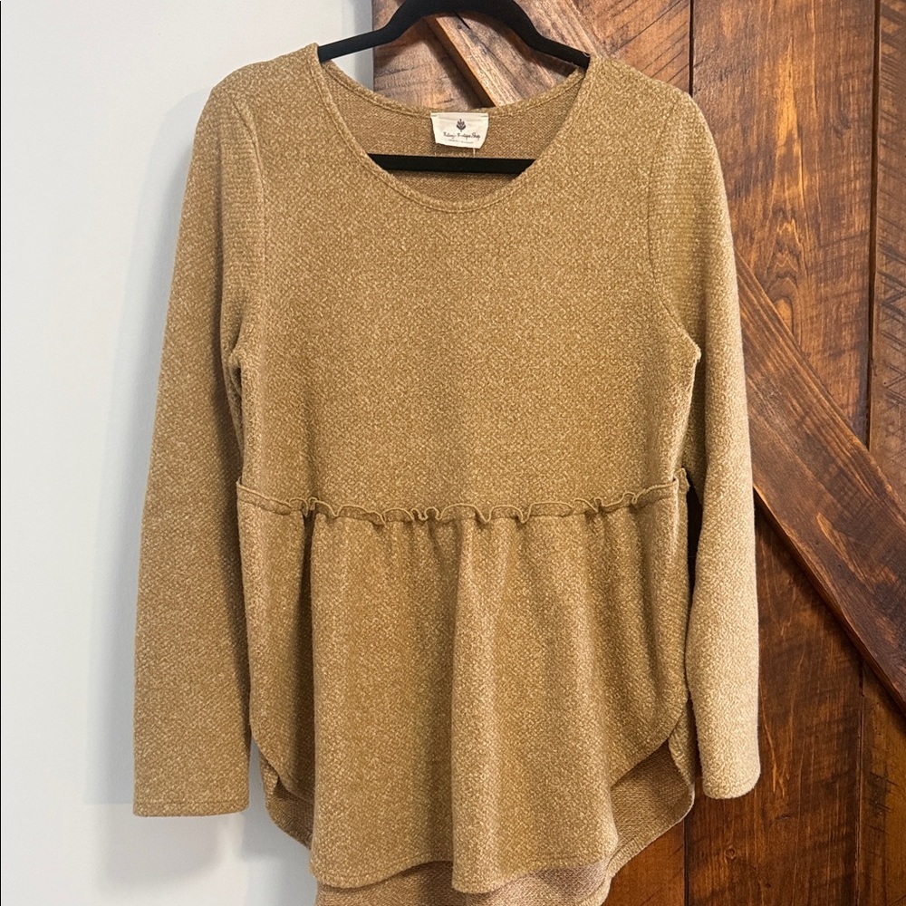 Elegant Tan Long Sleeve Women's Tunic